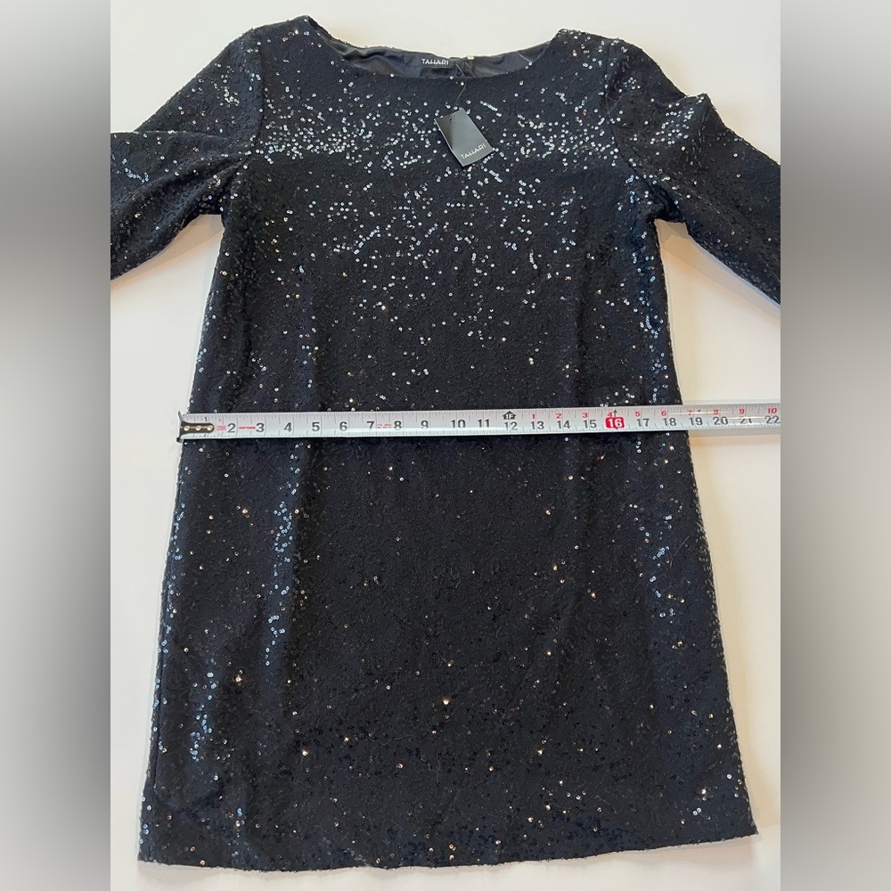 NWT Tahari Sequin Black Tunic Dress 3/4 Sleeve Size Small - Picture 5 of 12